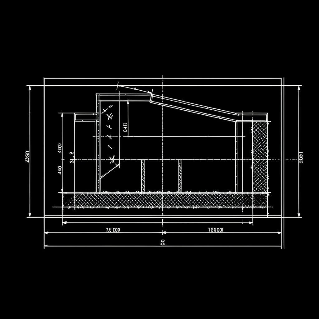 Abstract technical blueprint drawing in navy and white tones, suggesting precision instrumentation